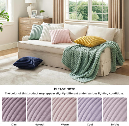 Light Purple Striped Throw Pillow Covers - Set of 2, 18x18 Soft & Cozy Cushions for Sofa, Couch, and Bed Decor