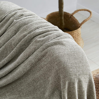 Luxurious Chenille Fluffy Throw Blanket with Decorative Fringe - Perfect for Couch, Sofa, or Chair (50x60 Inches, Grey)